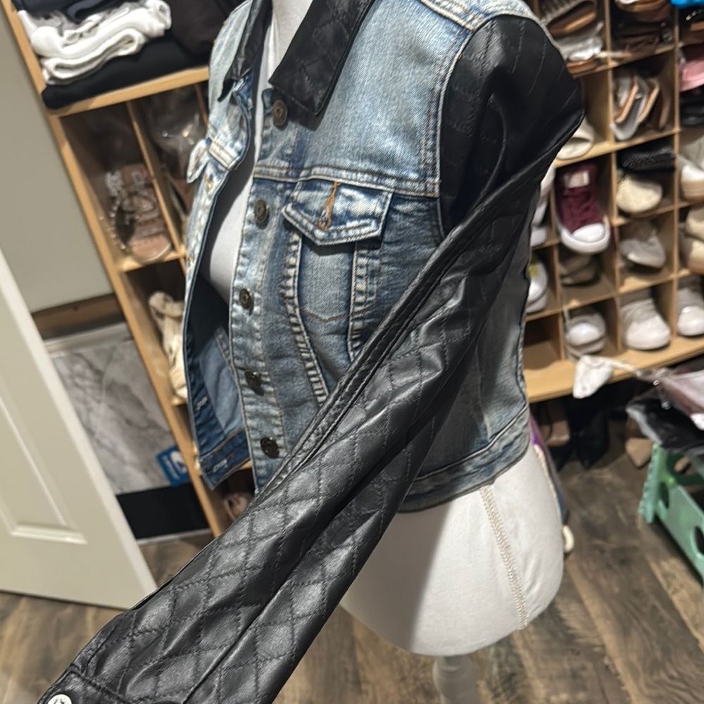 Francesca’s Women's Denim and Black faux leather  Jacket - Picture 4 of 9